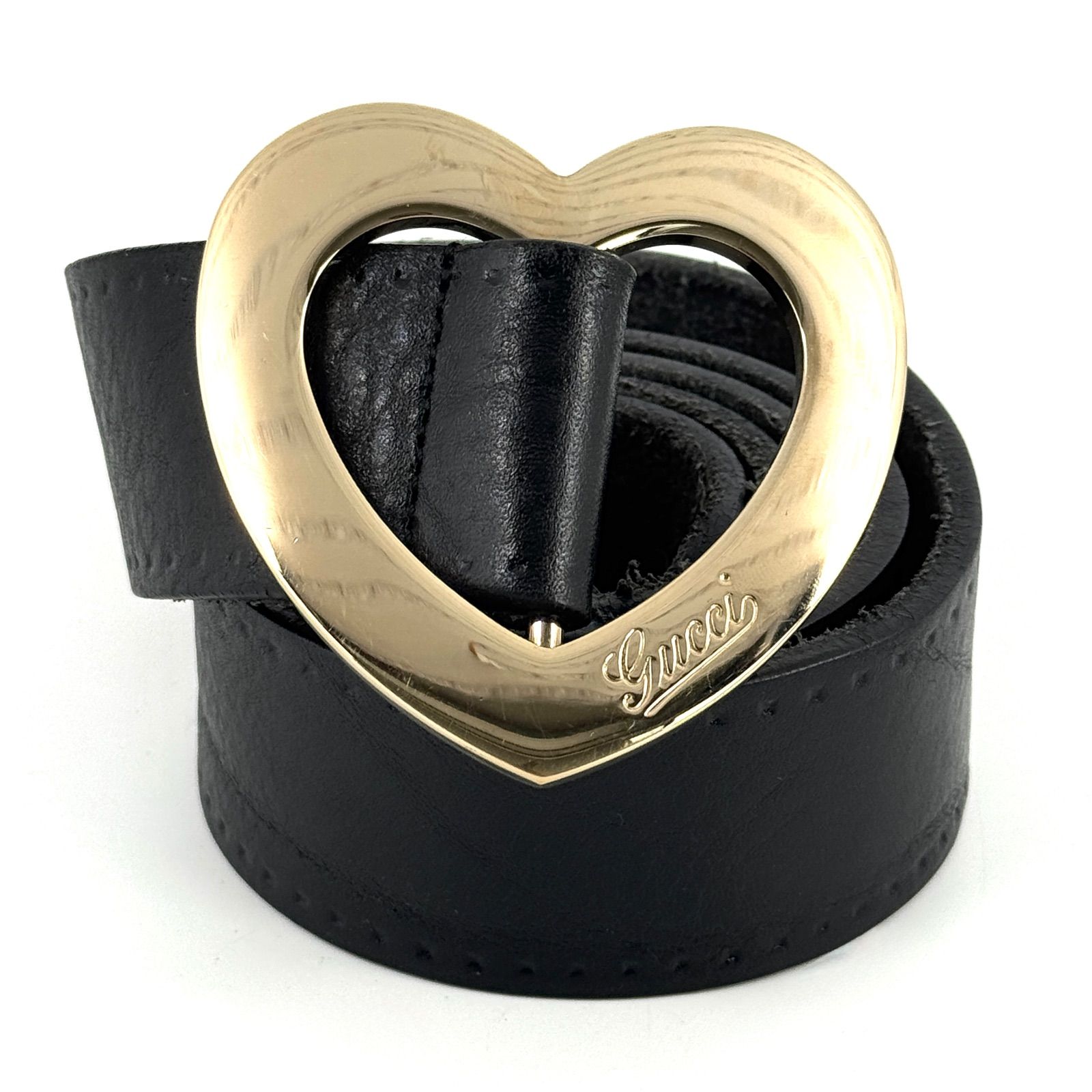 GUCCI グッチ】ハートバックル レザーベルト ブラック - メルカリ