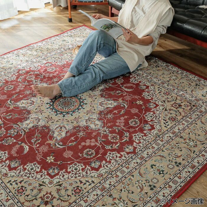 ペルシャ絨毯風プリントラグ ペリンネ 割引 190×190cm レッド