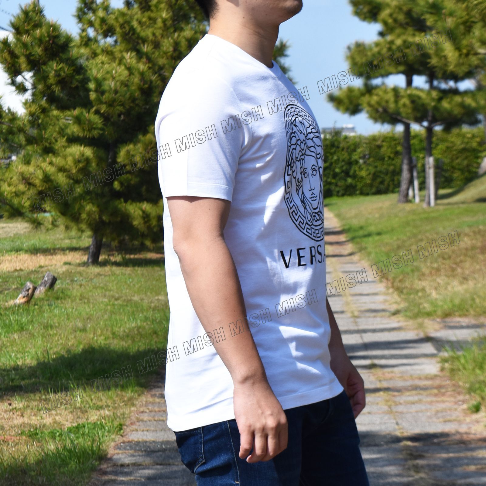美品 ヴェルサーチ VERSACE Tシャツ カットソー メデューサ レインボー 2019 刺繍 半袖 ロゴ コットン M ホワイト