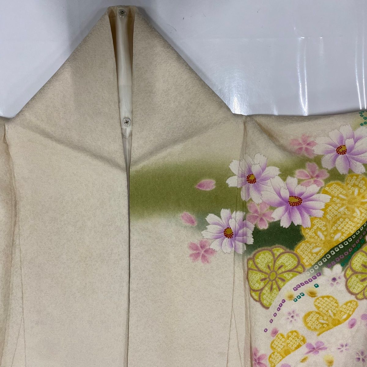 振袖 身丈173cm 裄丈66.5cm M 袷 コスモス 麻の葉 銀通し 染め分け  