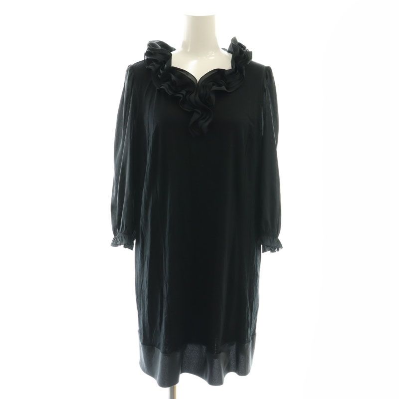tobechic ツービーシック　黒 フリル付きチュニック 44サイズ トゥービーシック TO BE CHIC 大きいサイズ フリル装飾
