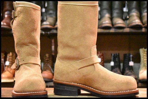 5 E 黒タグ Chippewa チペワ サンドスエード エンジニア 91071 スチールトゥ ベージュ 茶 ラフアウト ブーツ FJ 026