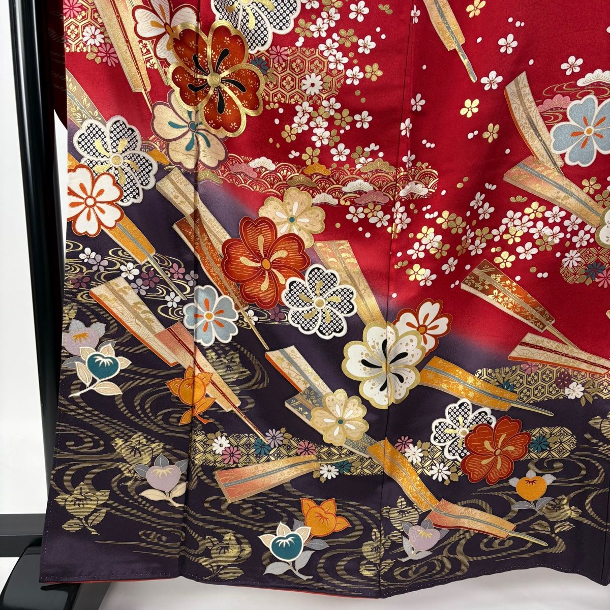中振袖と帯 振袖 身丈162.5cm 裄丈67cm M 袷 袋帯フルセット 桜 扇 金彩