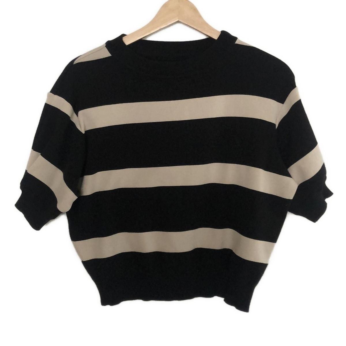 FOXEY フォクシー 半袖セーター サイズ38 M レディース ジェンヌ 42711 黒×ベージュ クルーネック|ボーダー