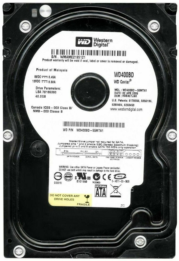 WESTERN DIGITAL CAR WD400BD 40GB SATA 7200U|min 2MB 3.5 HARD DRIVE
