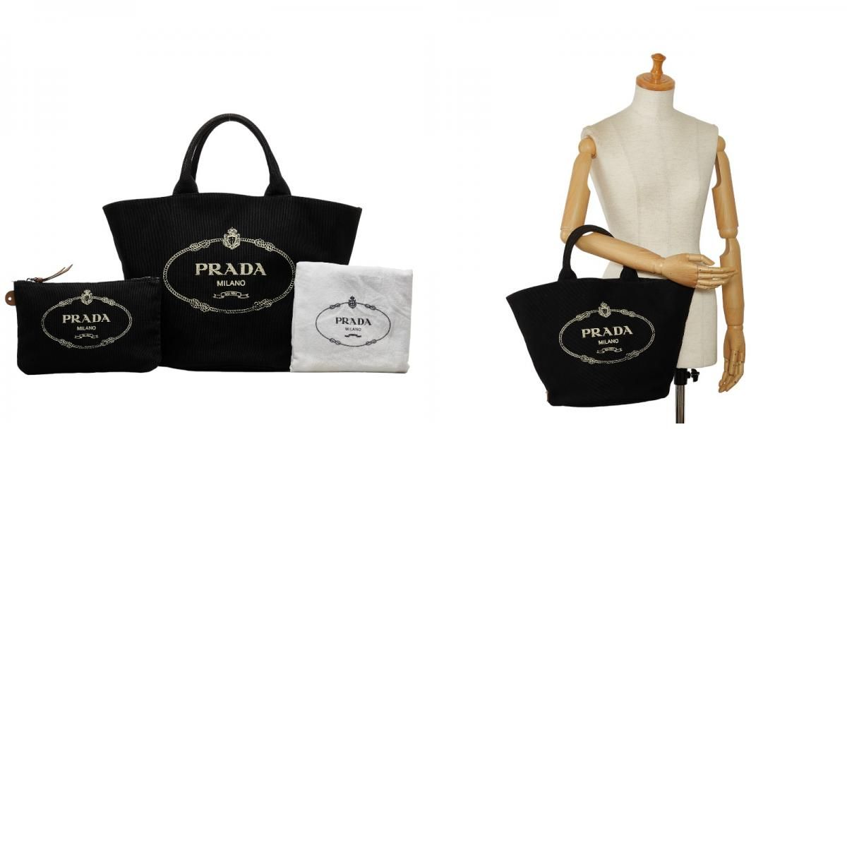 美品 プラダ カナパ バケツ型 シルバー金具 ハンドバッグ トート ブラック プラダ カナパ バケツ型 シルバー金具 ハンドバッグ トートバッグ