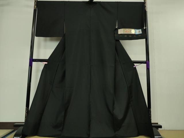 平和屋本店■極上　本場縞大島紬　単衣　古代染色純泥染　上村絹織物謹製　色無地　黒色　証紙付き　逸品　未使用　DZAA6344kh5 平和屋本店□極上 本場縞大島紬 単衣 古代染色純泥染 上村絹織物謹製