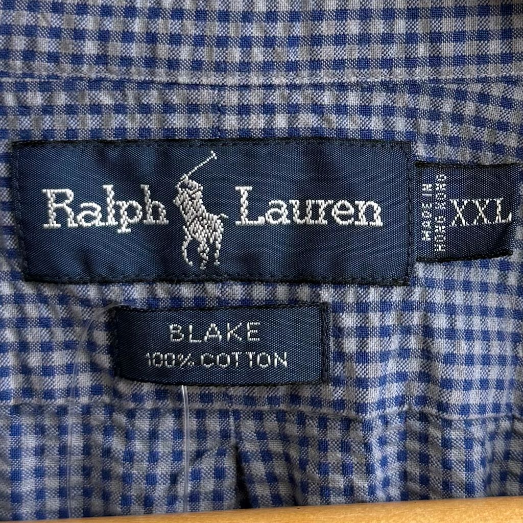 美品　ラルフローレン　シャツ　半袖　シアサッカー　ブルー　チェック　ボタンダウン ラルフローレン RALPH LAUREN 90'S シャツ 半袖 BLAKE シア