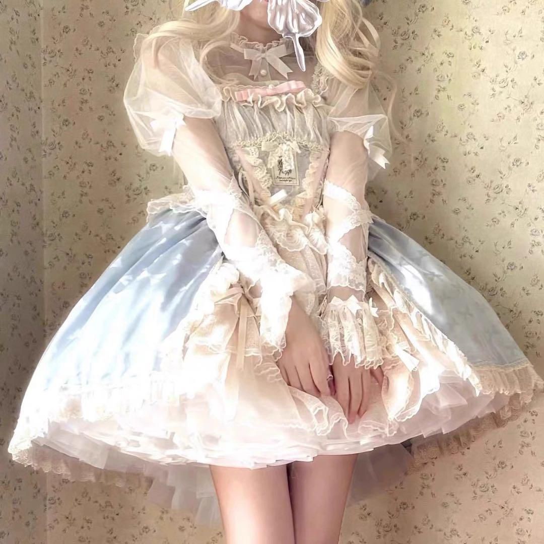 ゴスロリ ロリータドレス 宮殿風 リボン 姫ティアードスカート