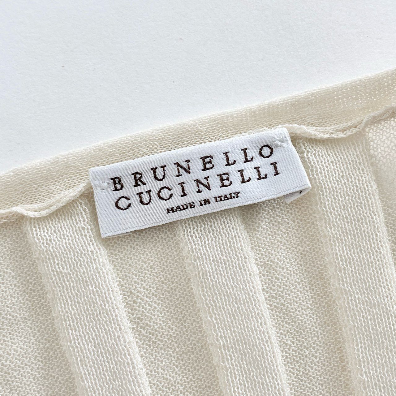 69g2 BRUNELLO CUCINELLI ブルネロクチネリ サイドスリット リブニット ニットワンピース 半袖ワンピース  シアーサイズL アイボリー レディース