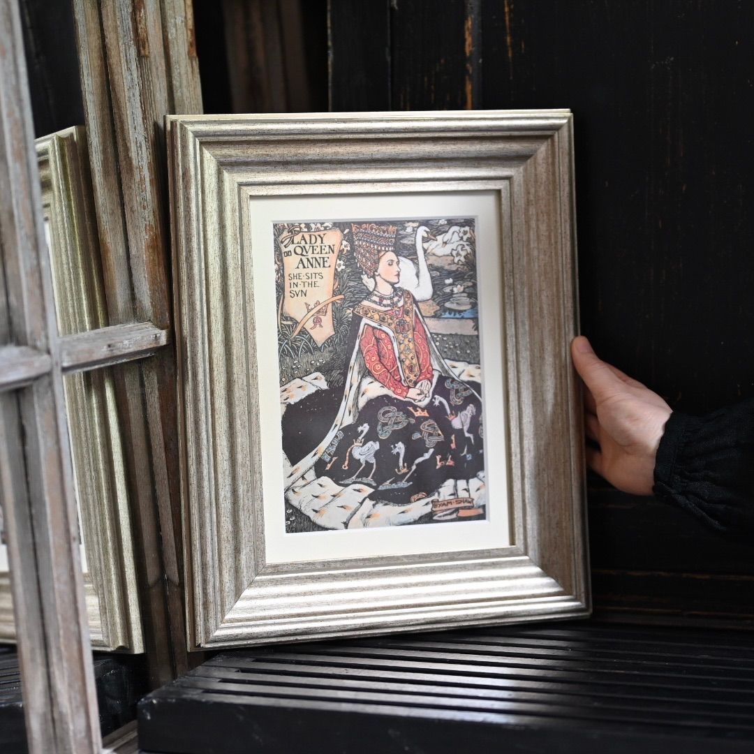 グレーの装飾的な木製油彩額縁 古道具 アンティーク シャビー