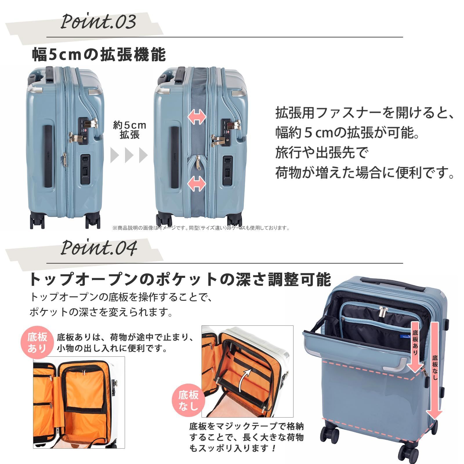 キャリーケース スーツケース　トップオープン　機内持ち込み　35㍑ トップオープン フロントオープン ストッパー付き 機内持ち込み