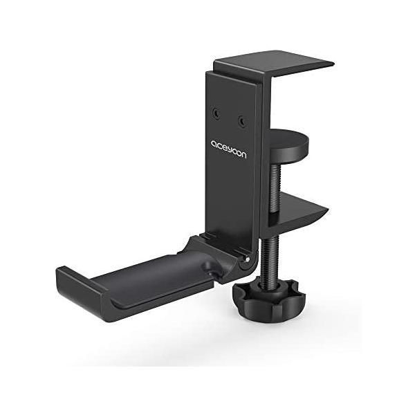 aceyoon ヘッドホン スタンド 折り畳み ヘッドフォンハンガー アルミ合金製 ネジ付き 回転式 ヘッドセットホルダー(ブラック ブラック)