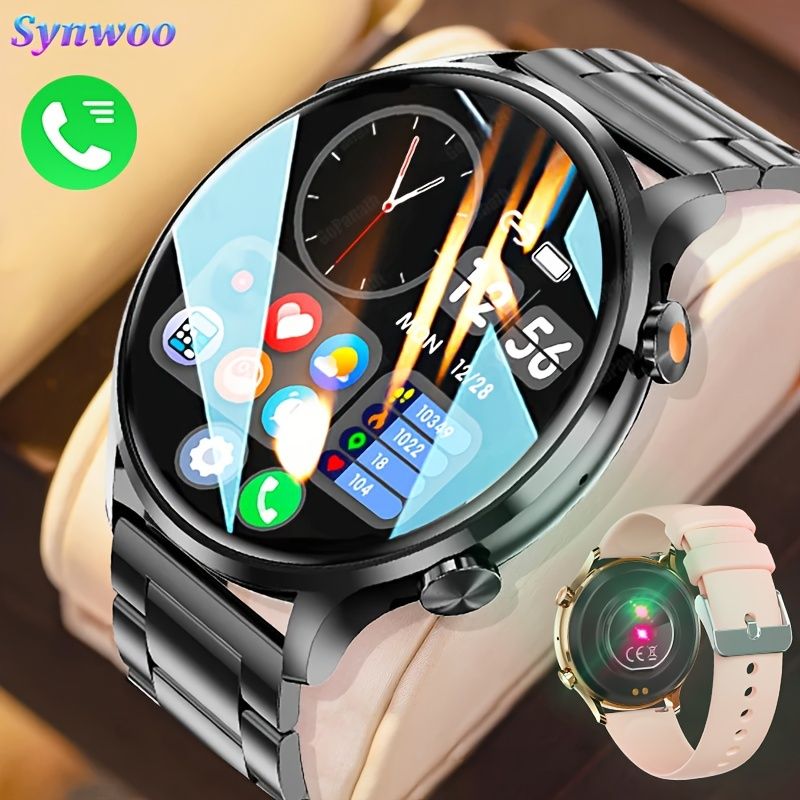 Synwoo 2024 トップスマートウォッチ、3.53cm HD IPS+TFTディスプレイ、ワイヤレス 5.3、100以上のスポーツモード付きフィットネストラッカ、睡眠モニター、DIYダイヤル、ボイスアシスタント、磁気