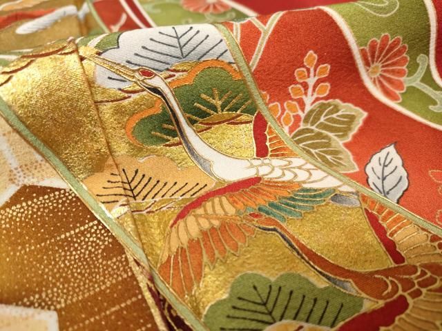 平和屋着物●ブライダルファッションデザイナー・桂由美　振袖　作家物　蔓帯吉祥飛鶴文　暈し染め　金彩　正絹　逸品　AAAW5329br 平和屋着物○ブライダルファッションデザイナー・桂由美 振袖 作家物