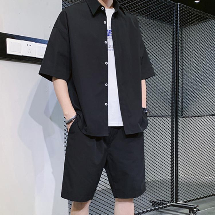 ★メンズ セットアップ 半袖シャツ 短パン ハーフパンツ ルームウェア セットアップ メンズ 上下セット シャツ 半袖