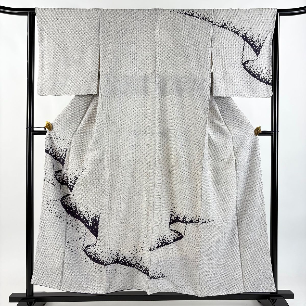 訪問着 身丈156cm 裄丈63cm S 袷 幾何学 総絞り 灰白 正絹 秀品