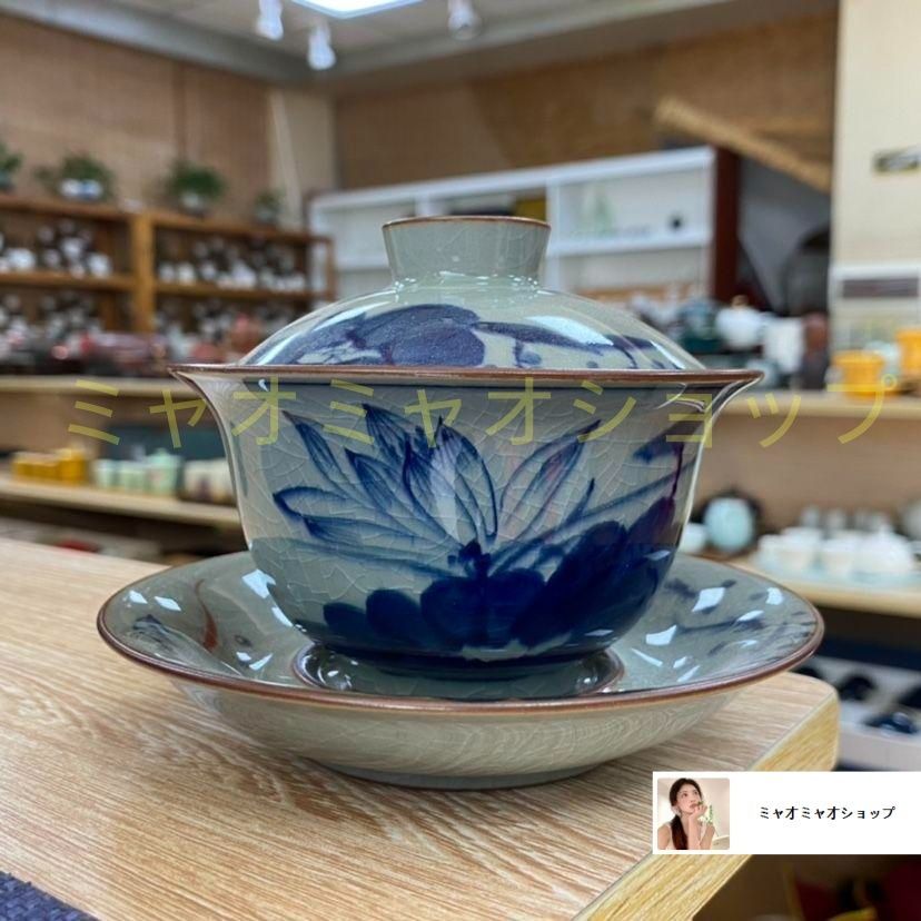 景徳鎮 手画青花三才蓋碗 茶碗 茶道具 新品未使用 - メルカリ
