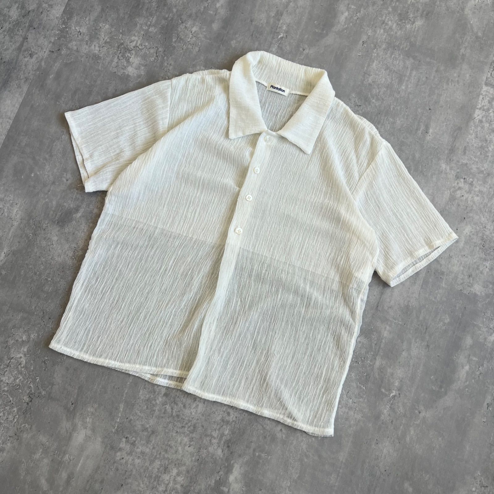 Plantation プランテーション ISSEY MIYAKE 杢調デザイン ポリコットン 短丈 半袖シャツ Mサイズ PL 61-JJ 490
