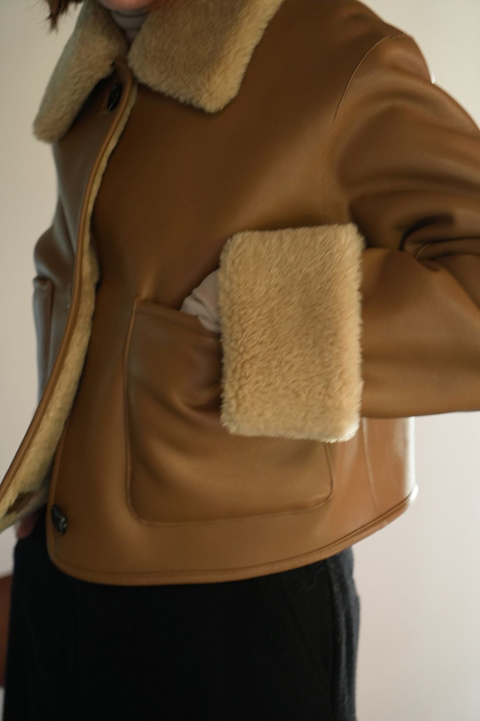 CLANE｜クラネ レザーショートコート - VEGAN LEATHER BOA SHORT