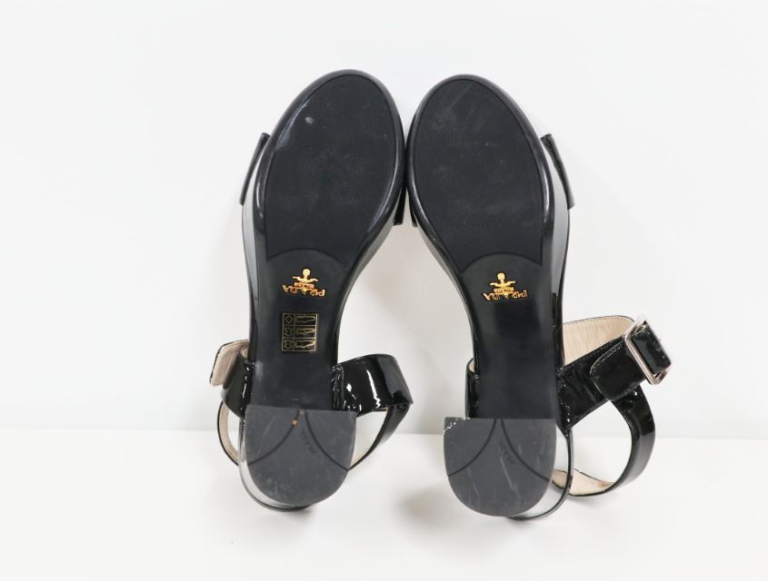  プラダ PRADA パテント ブラック ロゴ エナメル レザー サイズ 37 23.5 cm レディース ヒール その他 靴