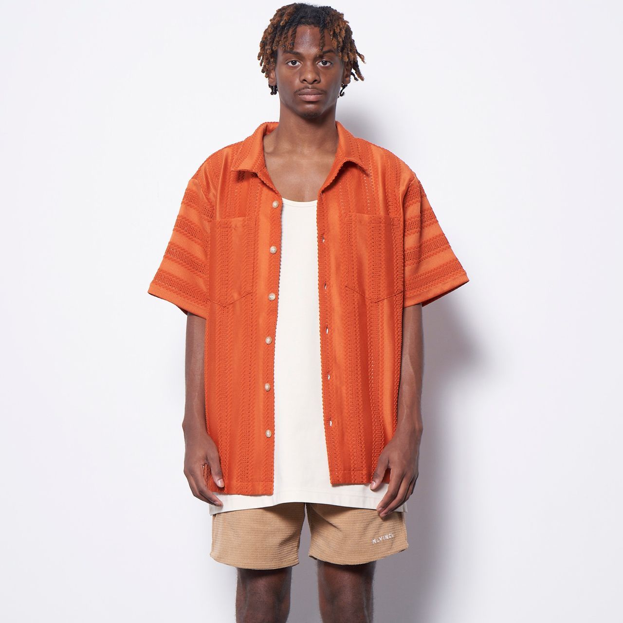 MLVINCE メルヴィンス STRIPE LACE S/S SHIRTS ORANGE - メルカリ