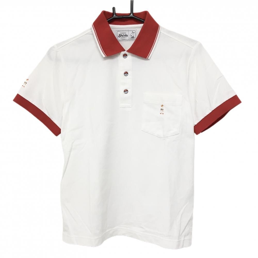 [Good Condition] Pokemon Shirt, Short Sleeve Polo Shirt, White x Red, Embroidered, Women's Golf Wear, POKEMON SHIRTS