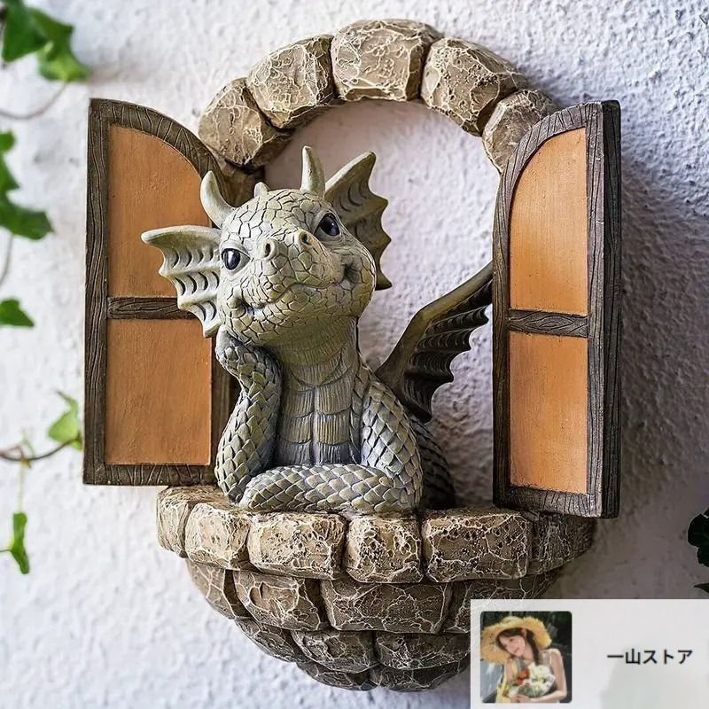 かわいいゴシックドラゴン 石像風アウトドア対応屋外置物インテリア