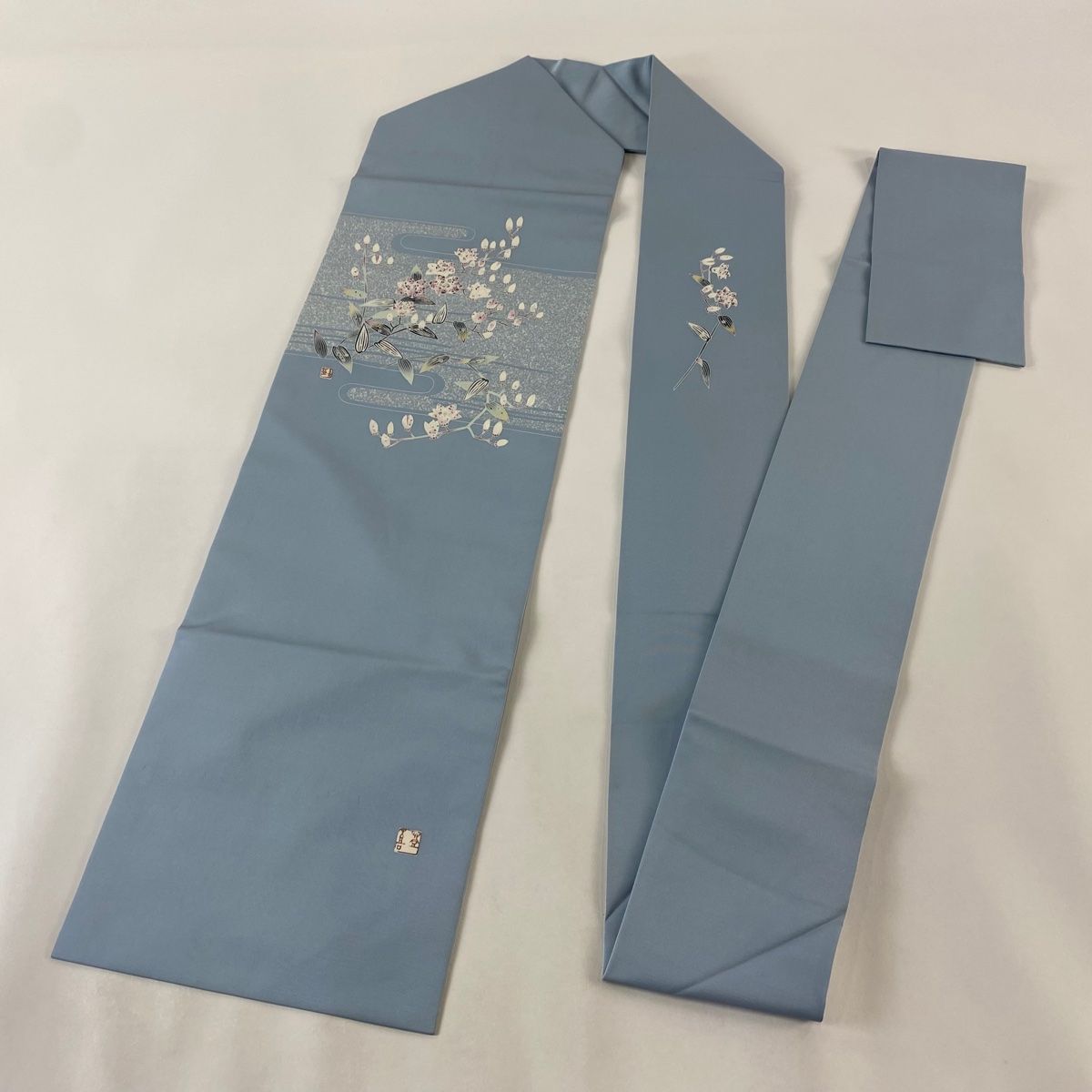 平和屋着物○八寸名古屋帯 紬地 刺し子 市松吉祥文 遠州七宝 正絹 逸品