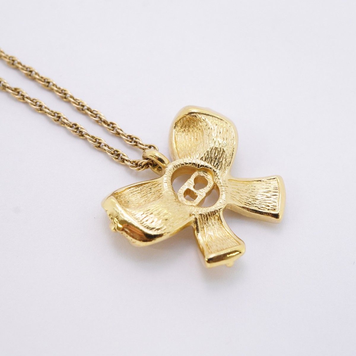 5jib0550 クリスチャンディオール ネックレス CDロゴ リボンモチーフ GPメッキ ゴールド レディース