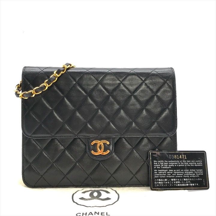 CHANEL シャネル ココマーク マトラッセ ラムスキン チェーン ショルダー バッグ ブラック レディース プッシュロック a8629