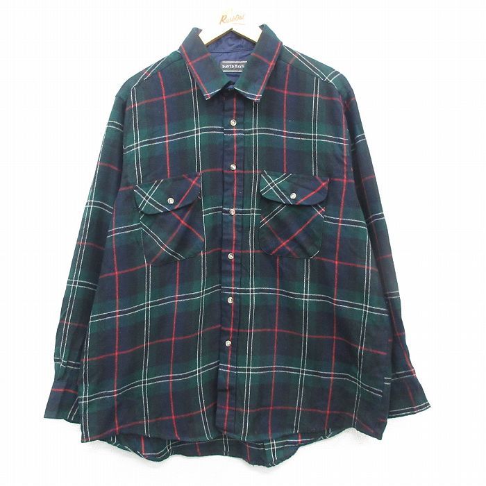 XL/古着 長袖 シャツ メンズ 90s 緑他 グリーン チェック 24oct09 中古 トップス