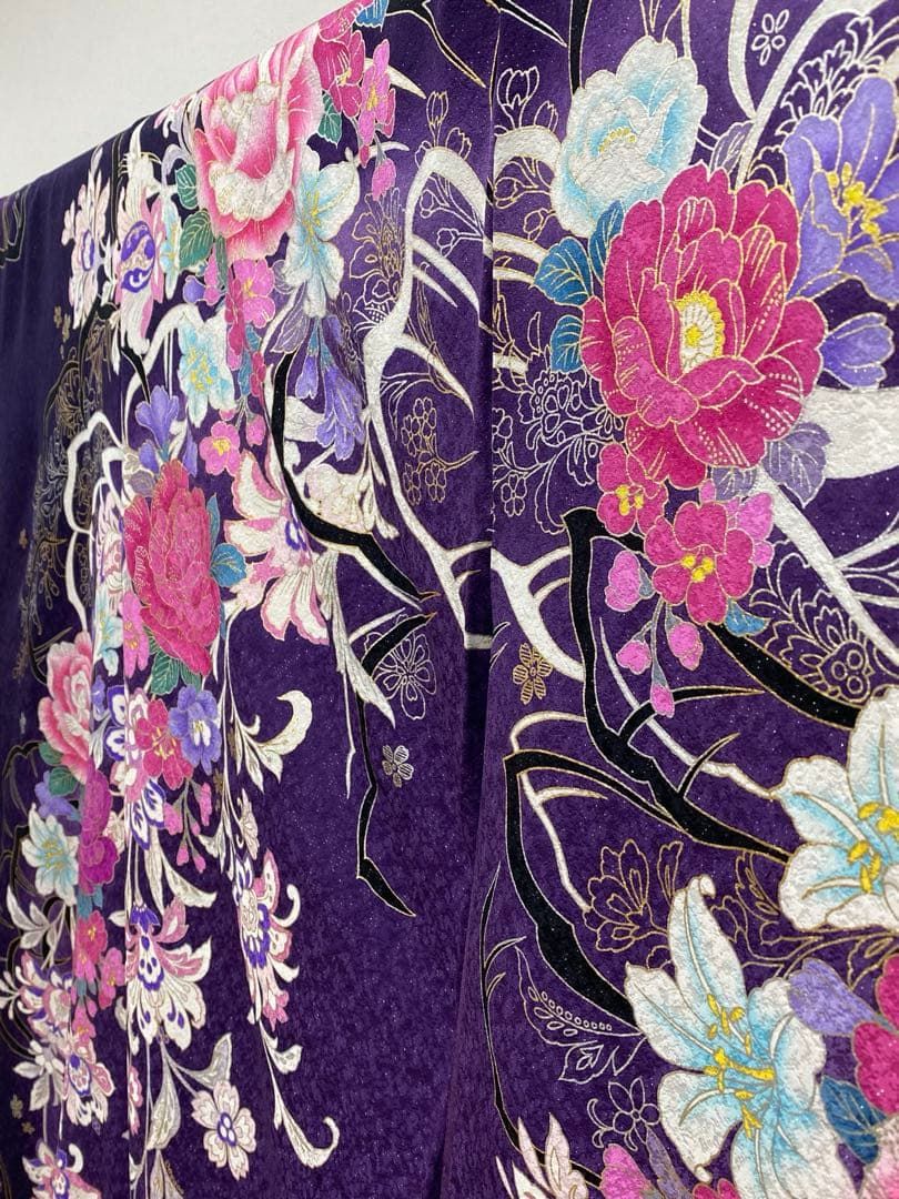 振袖 仮絵羽 舞台衣装 金彩 銀彩 銀通し ラメ刺繍 正絹 未仕立て品 八 