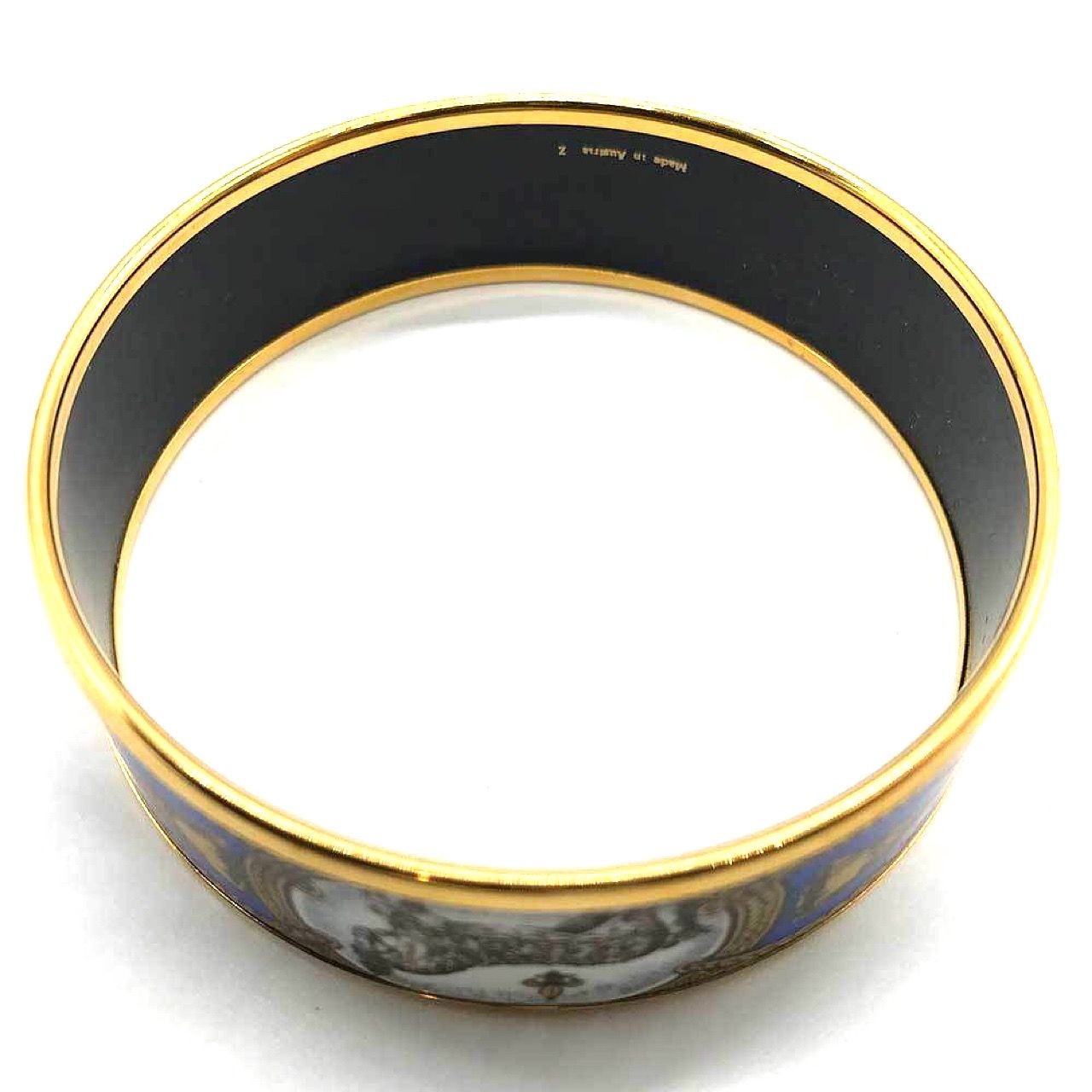 エルメス エマイユGM 七宝焼き ブルー ゴールド ホース バングル