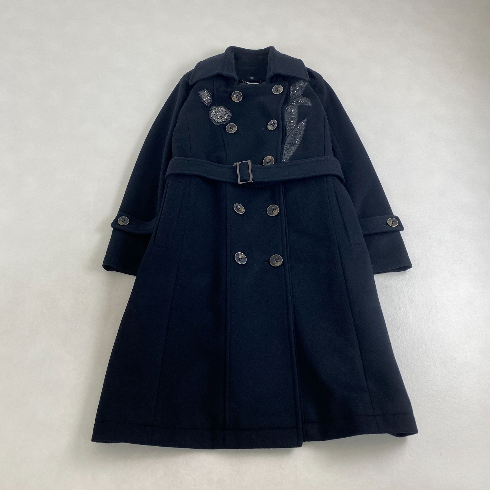 VALENZA ロングコート 大きいサイズ 44 バレンザ カシミヤ混 ベルト 