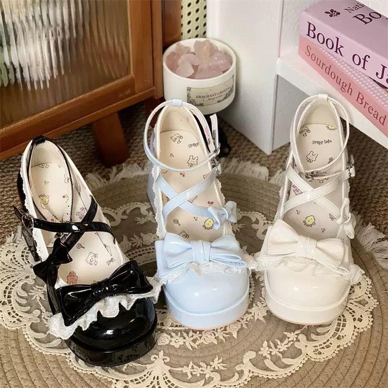 ロリータ 靴 ロリータ リボン パンプス ストラップ ゴスロリ