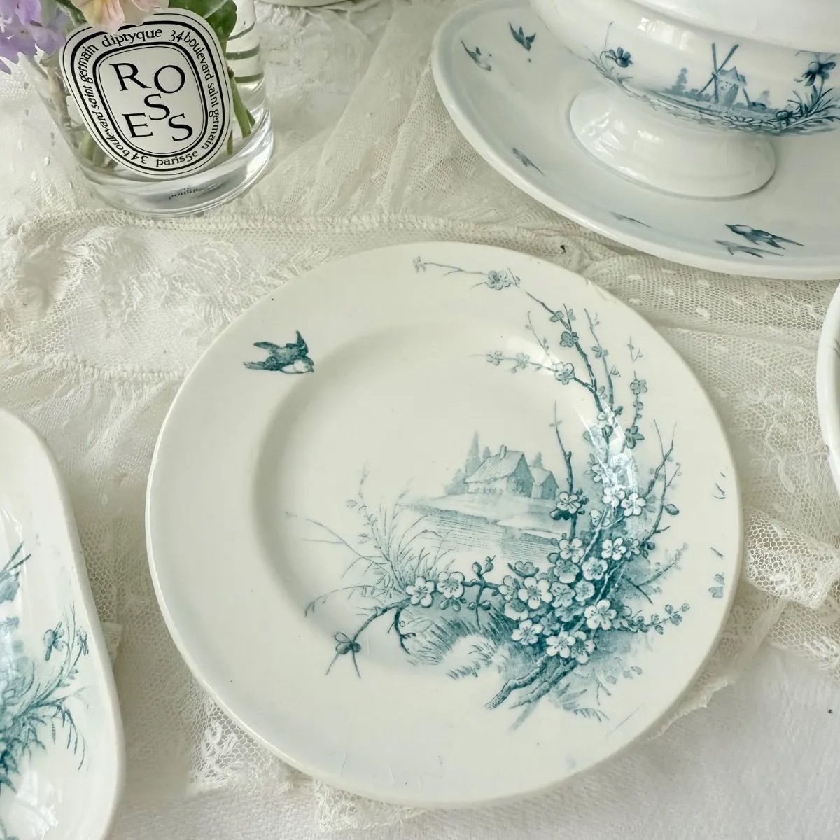 フランスアンティーク陶器おままごとデイネット小さなプレートとコンポ フランスアンティーク陶器おままごとデイネット小さなプレートとコンポ