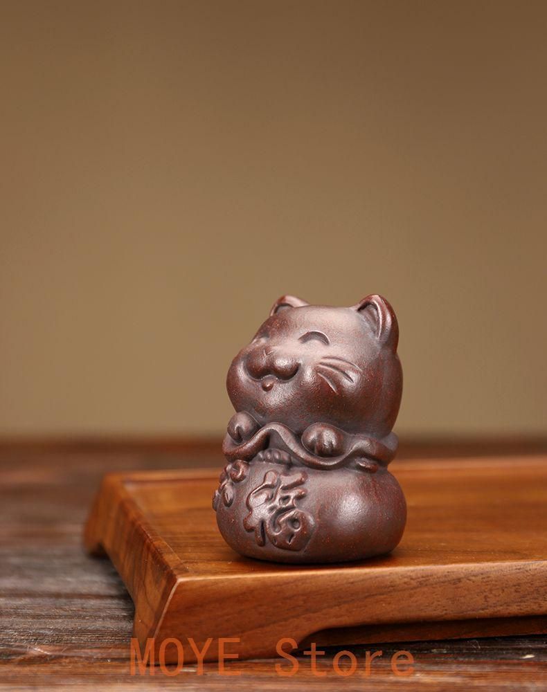 中国宜興 紫砂 福猫 茶寵 可養 茶玩 蓋置 茶道具 装飾品 工芸品