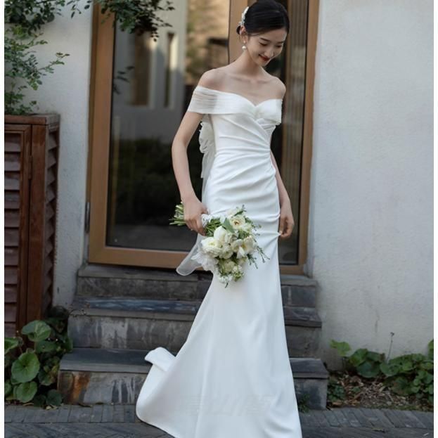 ウェディングドレス ウエディングドレス 二次会 結婚式 前撮り ブライダル ロングドレス 花嫁 スレンダードレス スレンダーラインドレス サWP特別価格104
