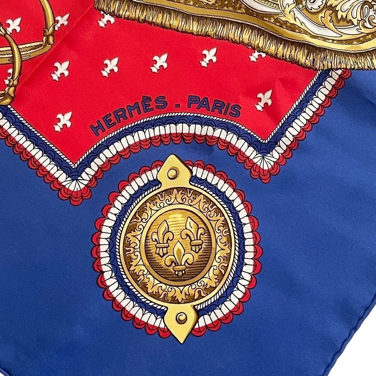 HERMES カレ スカーフ 青 赤 HERMES 【USED/中古】HERMES エルメス スカーフ カレ90 青系×赤