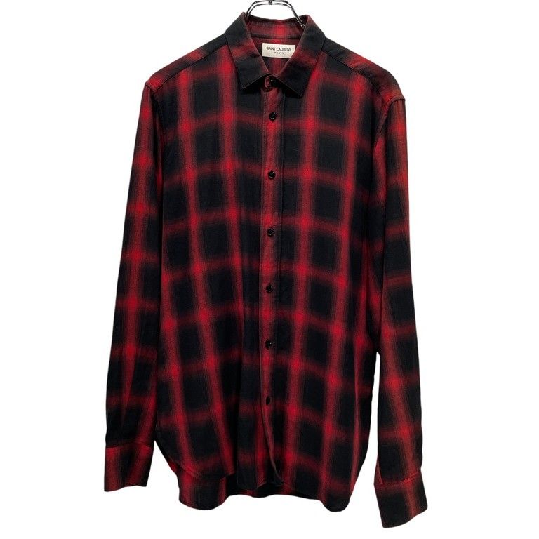 Saint Laurent Paris 16SS オンブレチェック衿芯ナローシャツ
