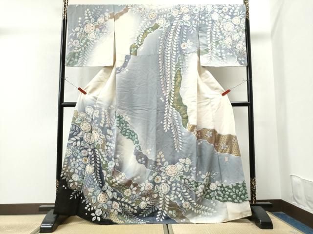 平和屋着物●越後十日町の一流染匠 桐屋 翠山工房 訪問着 手描き 絞り 辻が花 正絹 CAAU1769yc