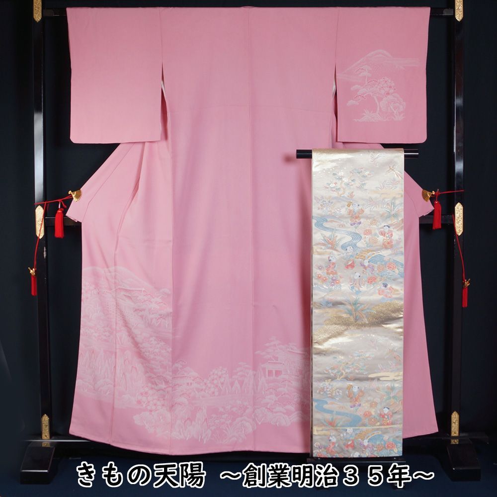 着物セット 作家物 訪問着・袋帯 2点 セット Mサイズ 鮫青海波に清水寺 