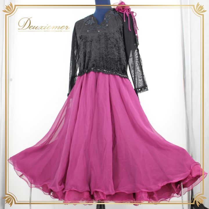 紫 スパンコール付き 社交ダンス ウェア ラテン 上下 ❤️社交ダンス用❤️ドレス上下 紫と黒 スパンコール付き 紫