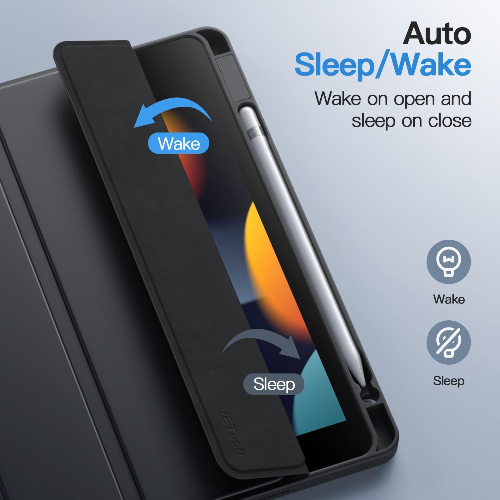 数量 Pencilホルダー付き 10 2インチ 2021 2020 2019モデル 第9 8 7世代 取り外し な磁気カバー 9 7用 三つ折りスタンド iPad クリアバック 着脱式ケース 自動ウェイク スリープ JETech ブラック