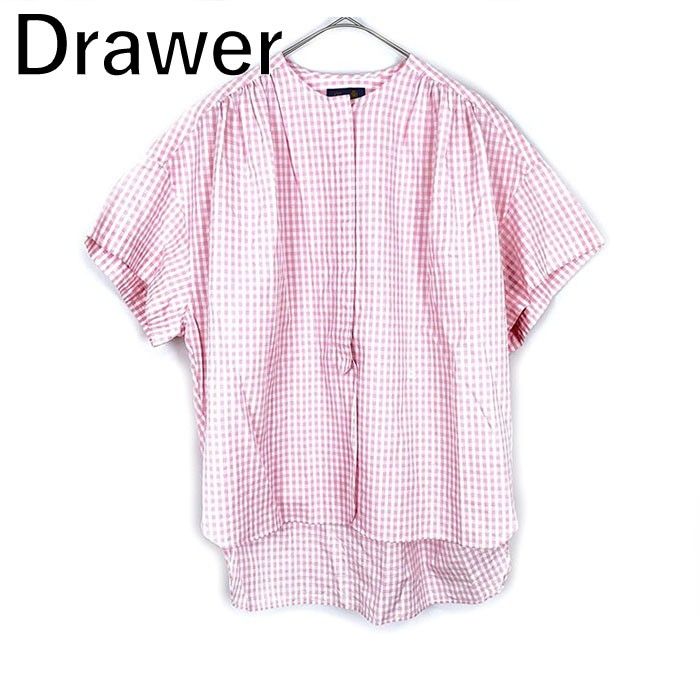 ドゥロワー drawerピンク チェック柄 半袖シャツ ドゥロワー drawerピンク チェック柄 半袖シャツ
