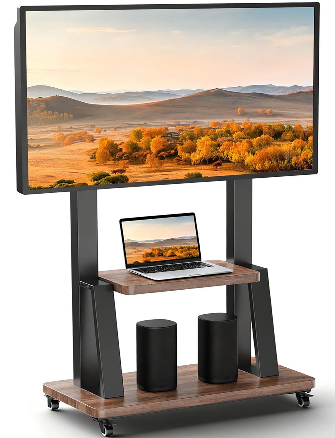 おしゃれな木製板付き cart stand tv tv台 高さ調整 98型テレビ移動台テレビ棚 90 86 85 80 75 70 65 60 58 55 耐荷重80KG50 mm 200x200-900x600 VESA 自立型テレビ台床置き 大型 可動