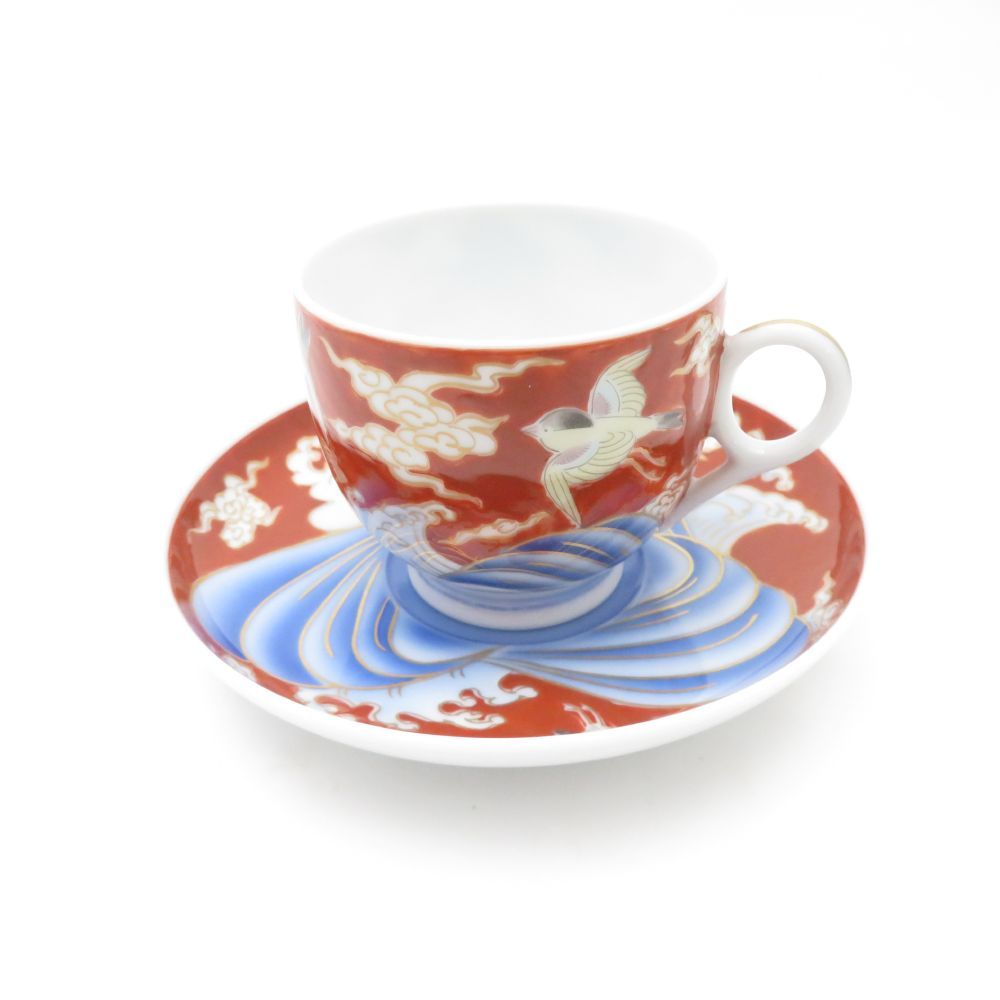 Fukagawa Seiji 深川製磁 デミタスカップ＆ソーサー 色絵金彩鷹荒波絵 珈琲 碗皿 SO3378P1