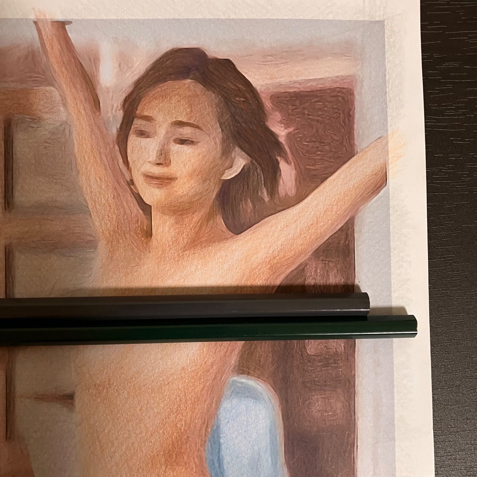 女優画28 額装品 額縁寸法32.7 cm×24.0 cm 色鉛筆着色 定款付