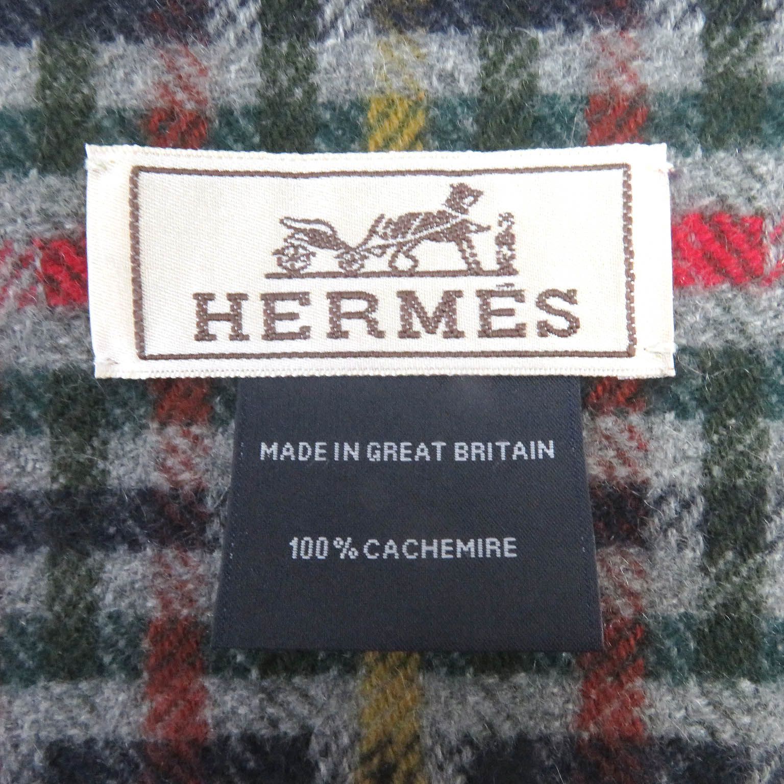 極美品□HERMES エルメス カシミヤ100％ Hロゴ チェック柄 大判ショール ストール フリンジ マフラー マルチカラー UK製 メンズオススメ  - メルカリ